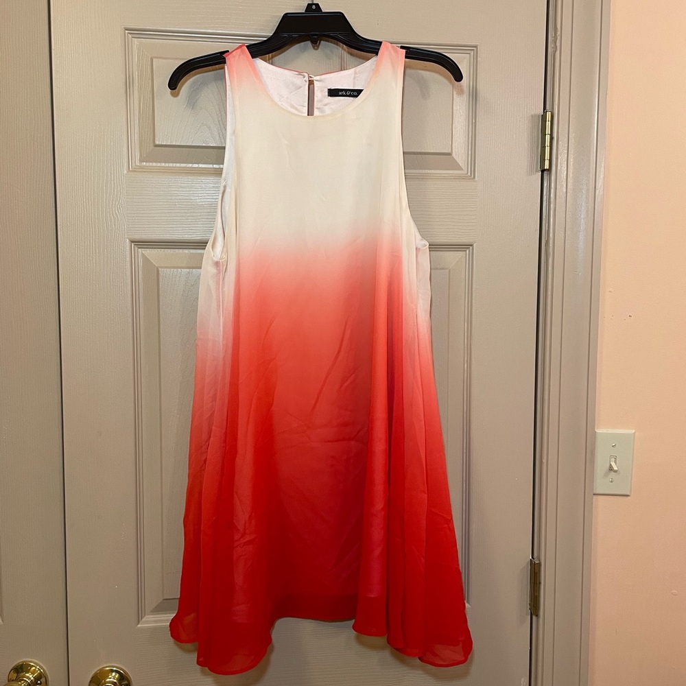 Ark & Co Ombré Red/Orange and Cream Mini Sleeveless Dress, NWT, Size Large